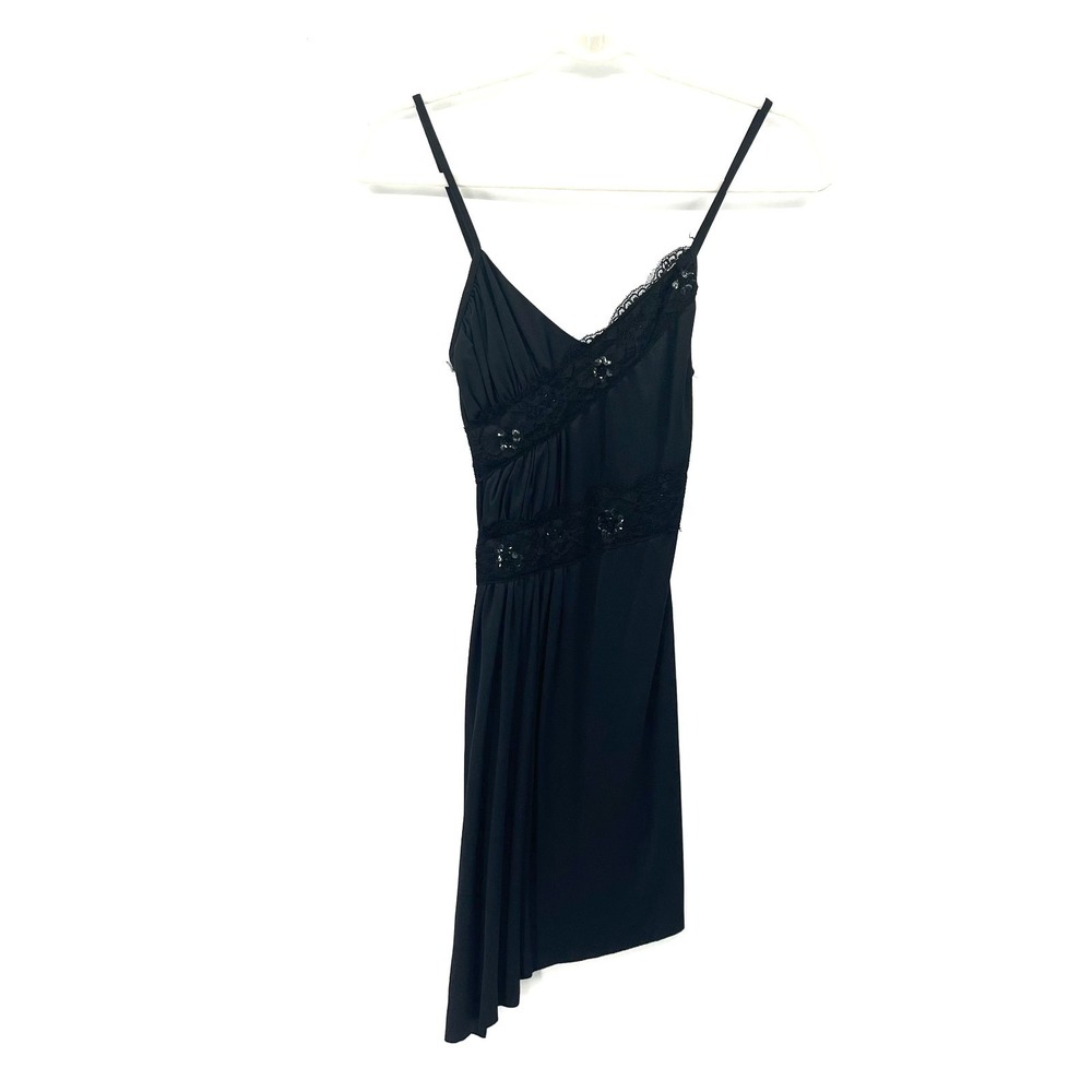 y2k fairycore Leg Avenue Black Lace Sequin Mini slip Dress whimsigoth goth  S